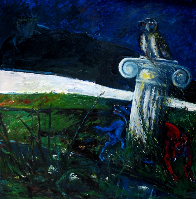 Felice Lovisco, Sulla foce dell'Ofanto, 1989, olio su tela, 200x200 cm